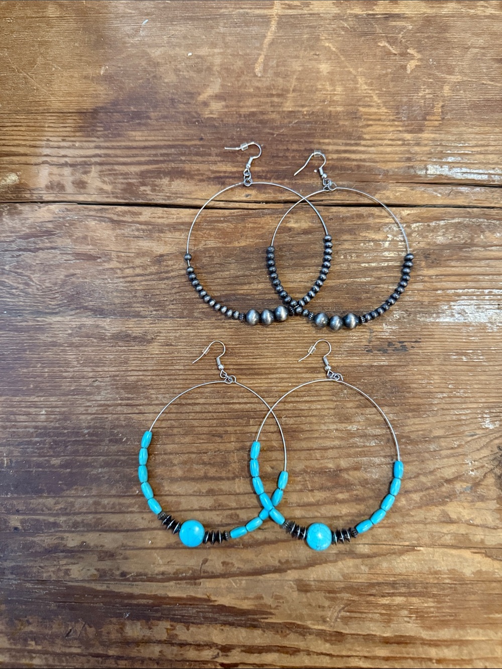 Turquoise Bead Hoop Earrings - Women Jewelry